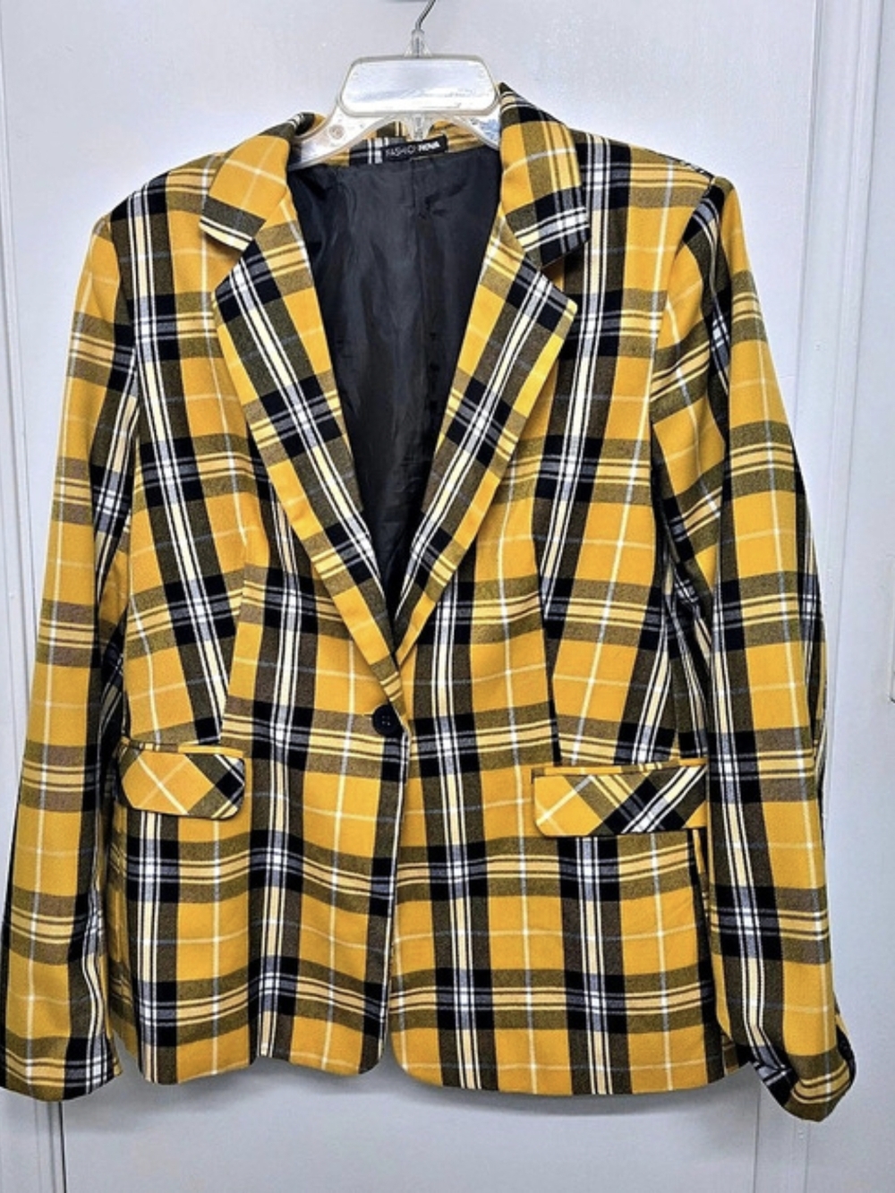 Fashion Nova Plaid Blazer in Yellow & Black Like New - Picture 1 of 3
